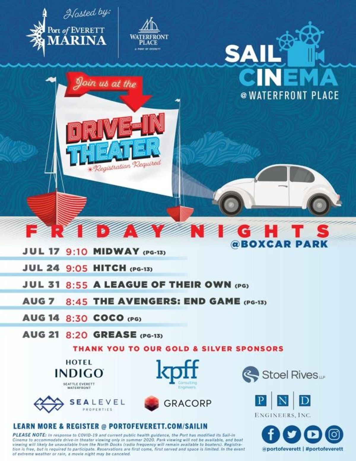 Sailin Cinema at Port of Everett Marina in Everett, WA Every Friday