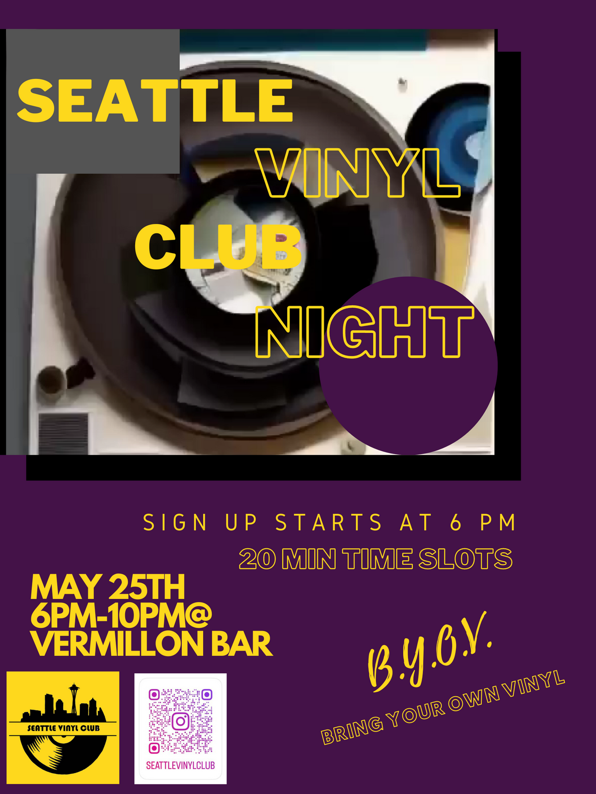 Seattle Vinyl Club Night at Vermillion in Seattle, WA Thursday, May