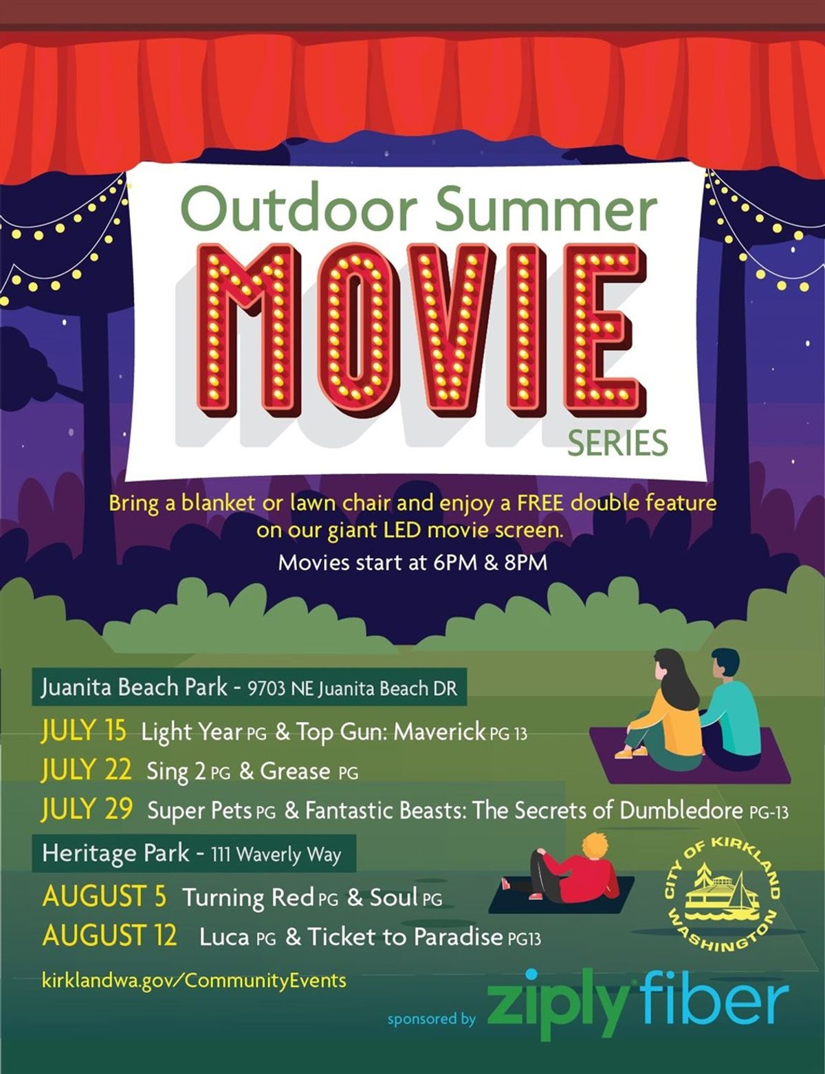 Kirkland Outdoor Summer Movie Series at Juanita Beach Park in