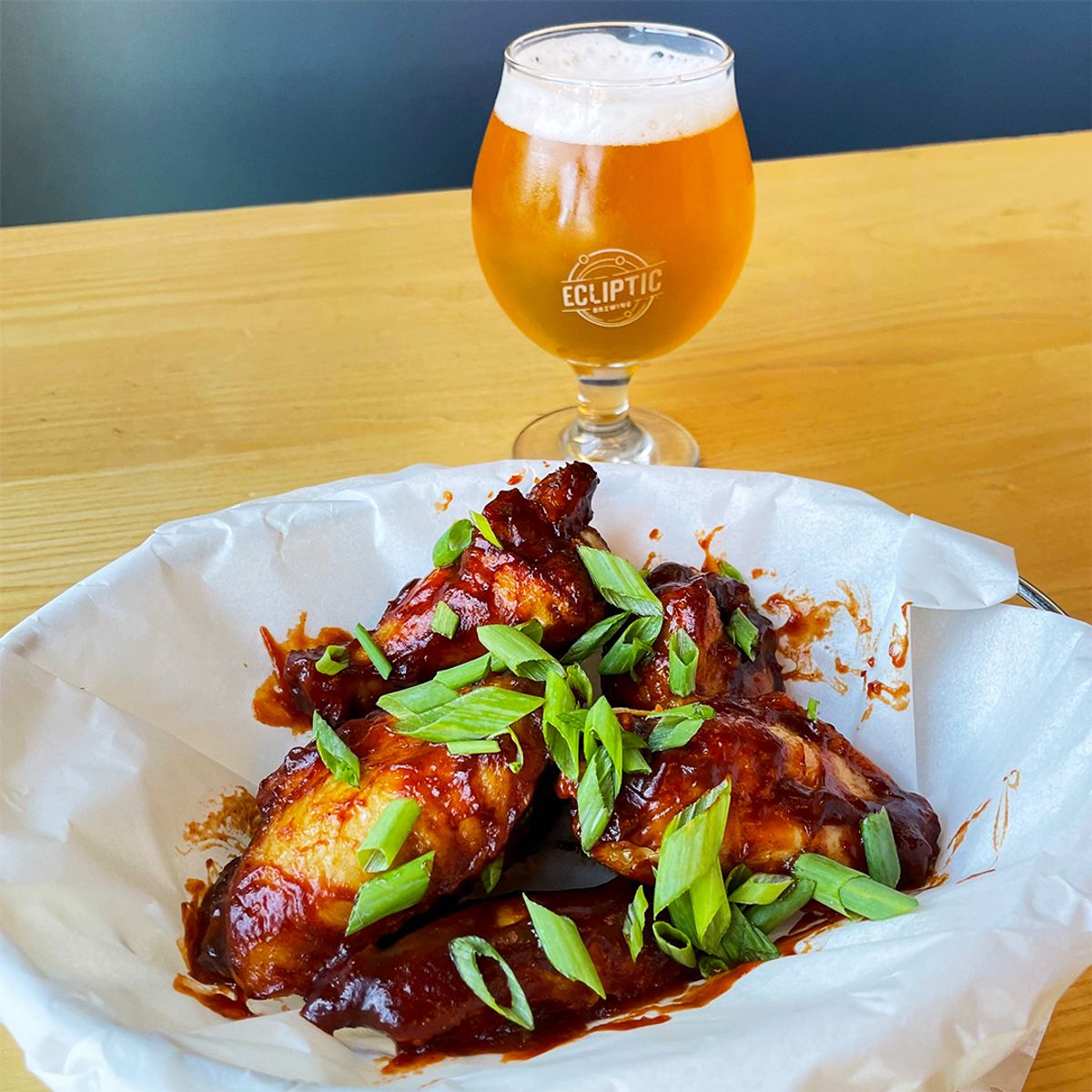 Sweet and Spicy Chipotle Brown Sugar Wings at Ecliptic Brewing in