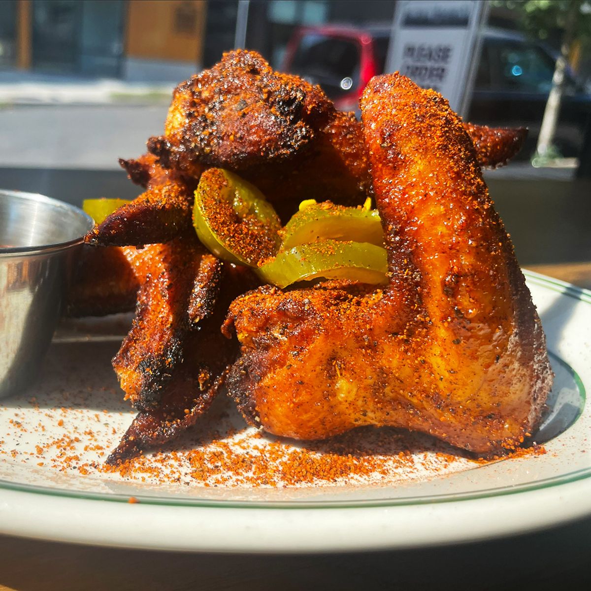 Smoked Garlic Buffalo Wings with Blue Cheese or Nashville Hot Dry Rub