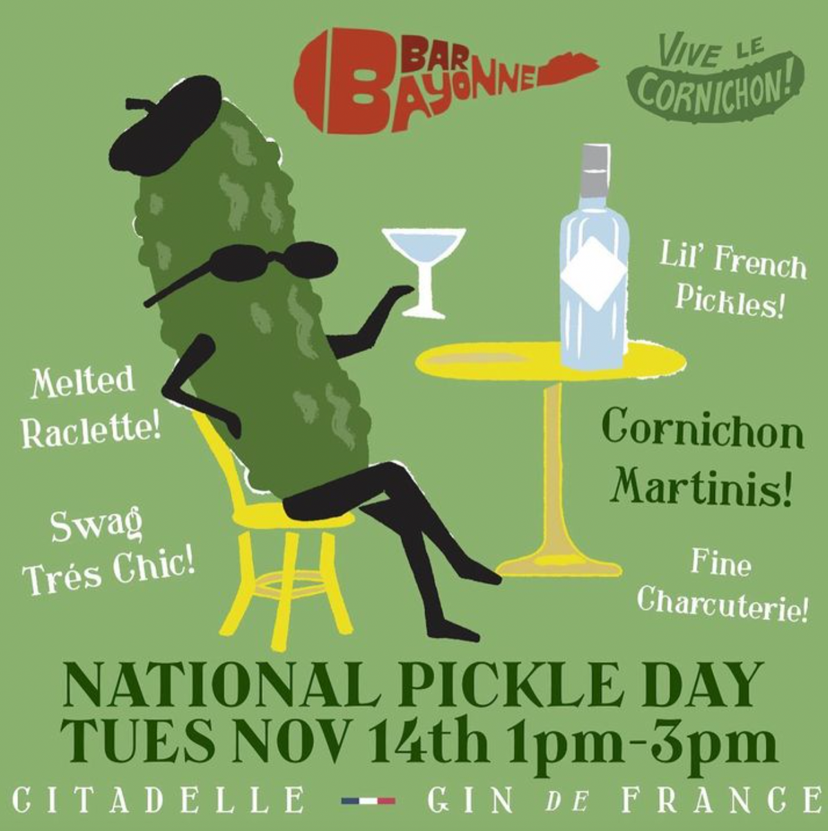 National Pickle Day at Bar Bayonne in Seattle, WA Tuesday, November