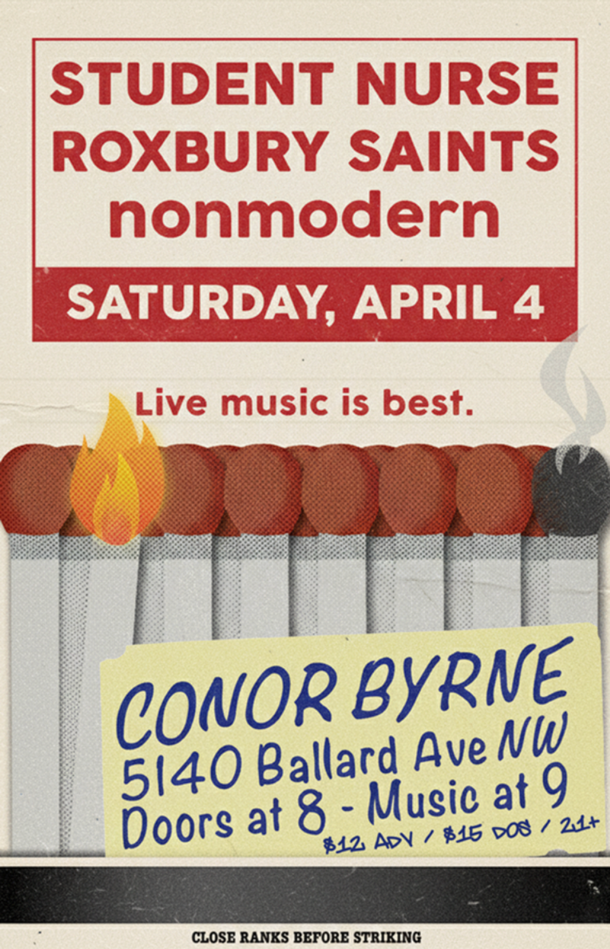 Student Nurse, Roxbury Saints & Nonmodern- Live at Conor Byrne Co-op at ...