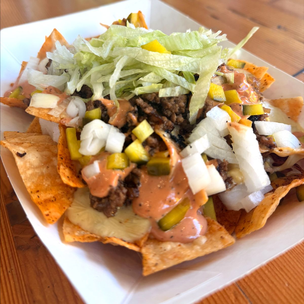 CHEESE BURGER NACHOS @ Grand Fir Brewing