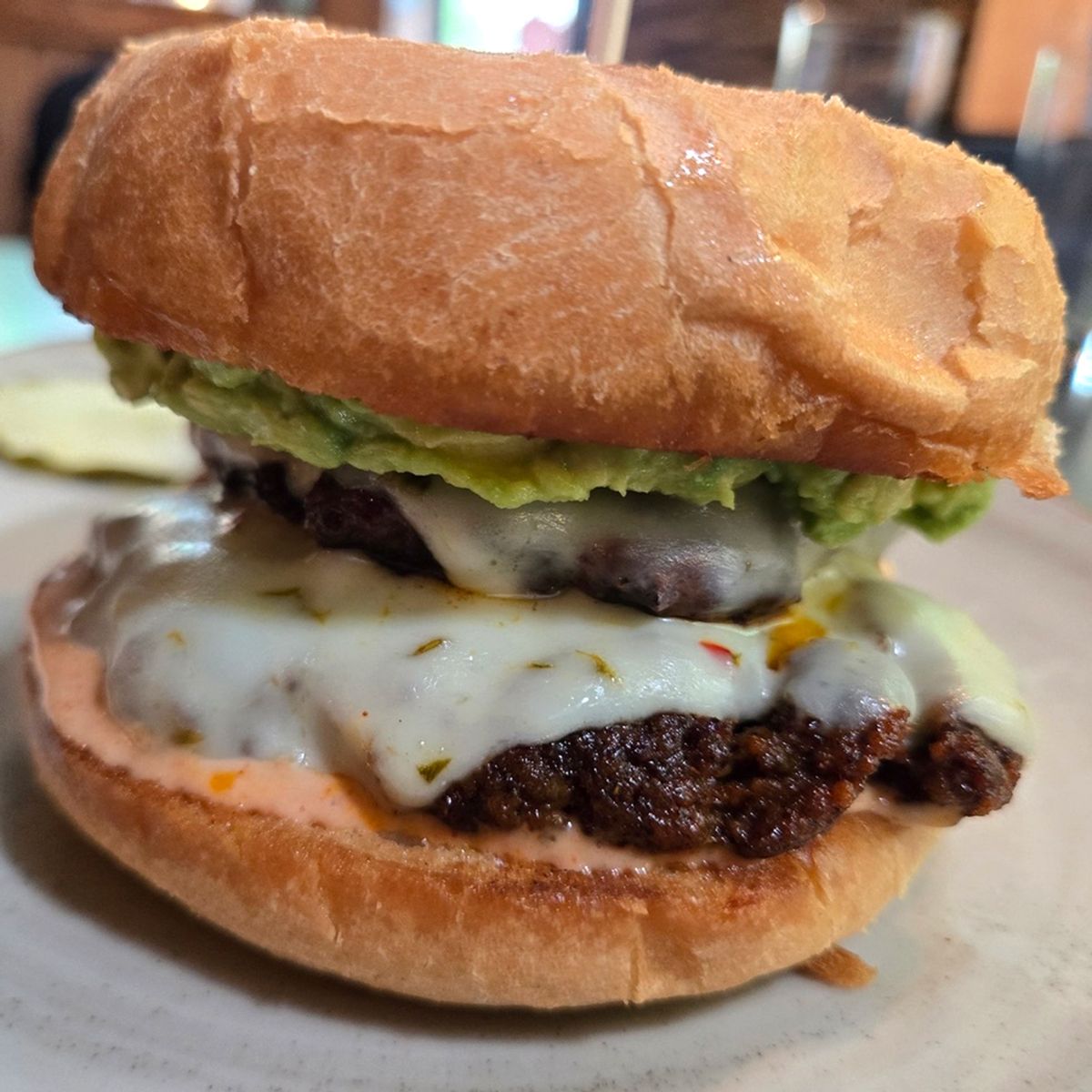 Black Angus Burger with Green Chili Pork Chorizo @ Taylor Street Tavern