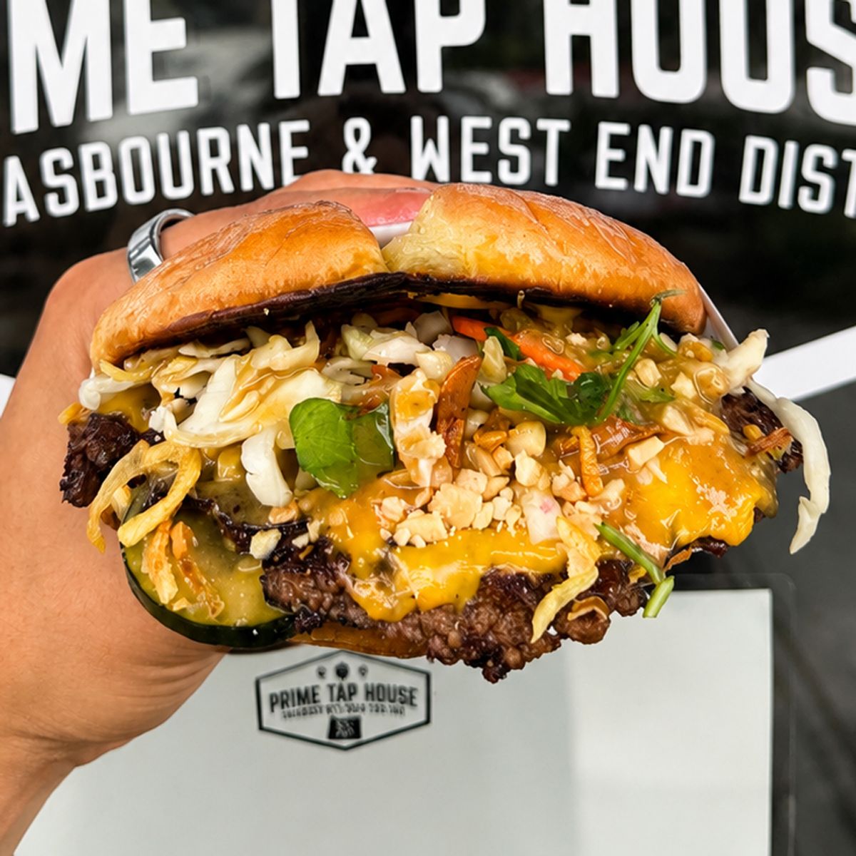 The Bangkok Smash: Thai Peanut Burger @ Prime Tap House: West End District