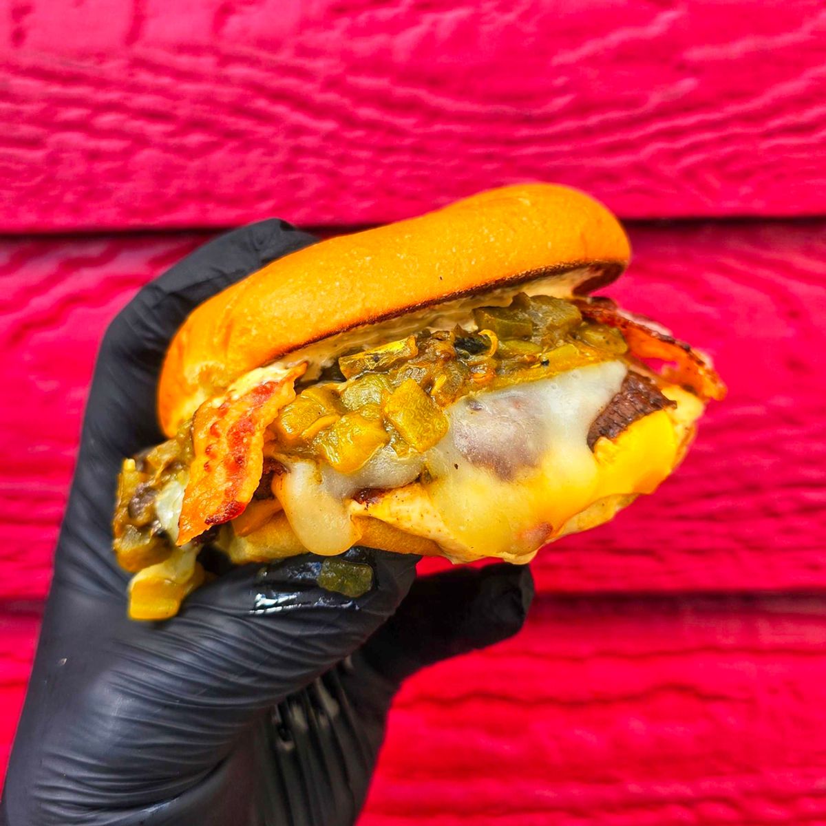 The Hatch Green Chile Bacon Burger @ MidCity SmashedBurger @ Level Beer 3