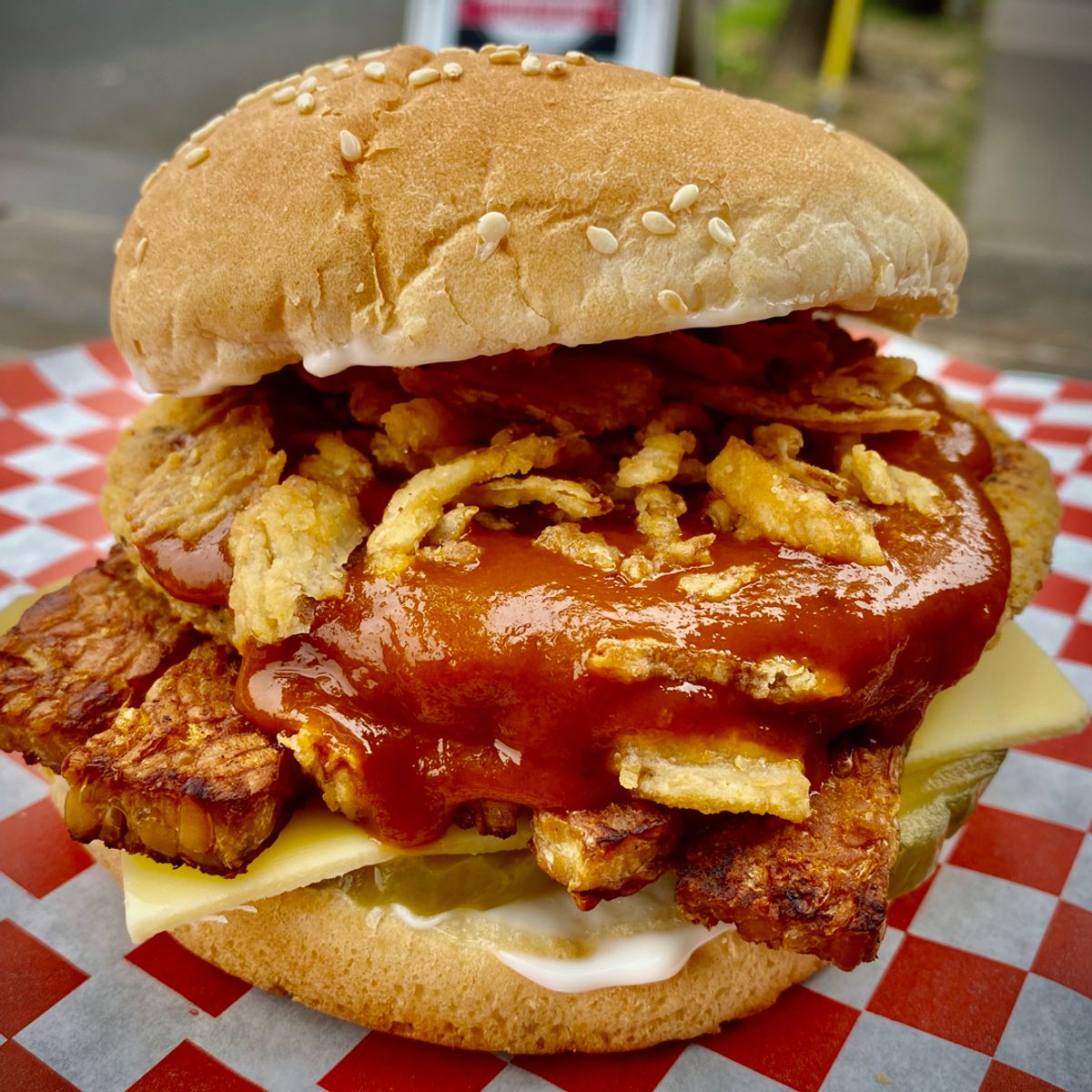 The BBQ Chicken Bacon Cheese Burger (It's a Mouthful) @ DC Vegetarian