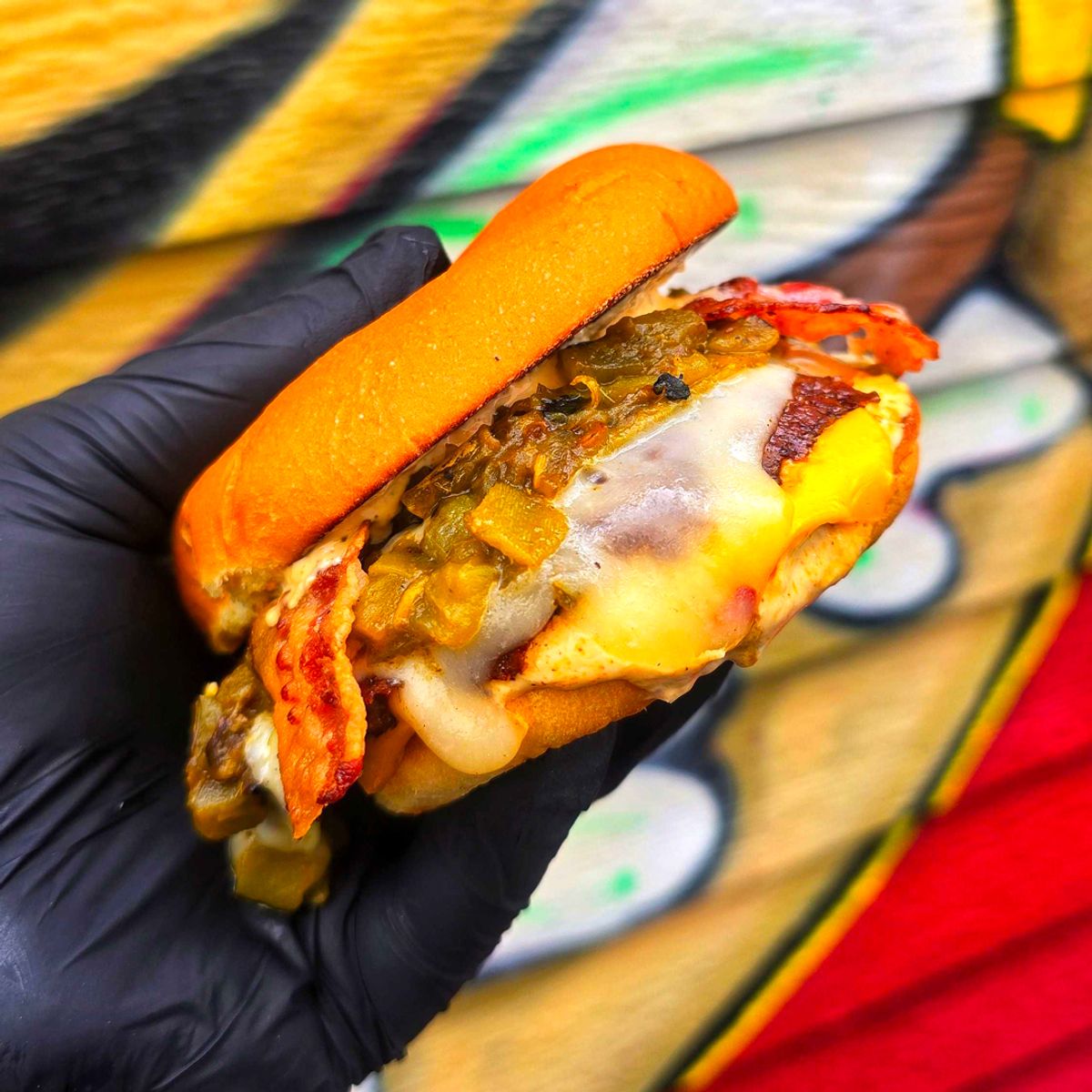 The Hatch Green Chile Bacon Burger @ MidCity SmashedBurger @ Level Beer 1