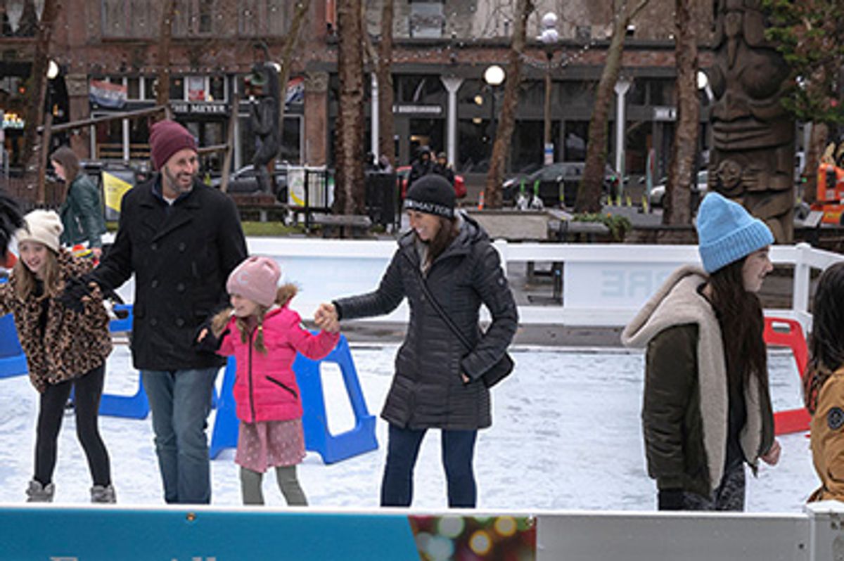 Wintry Weekend Ice Skating Rink at Occidental Square in Seattle, WA ...