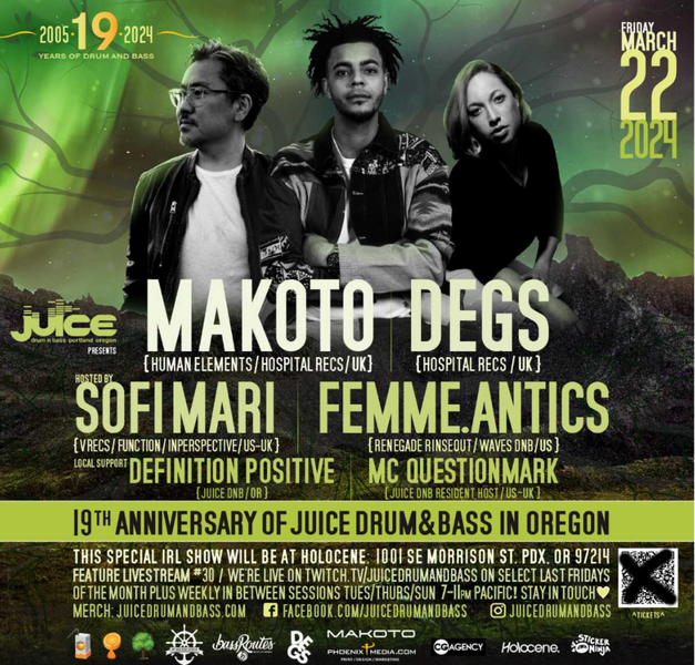 Juice Drum & Bass 19th Anniversary Edition Makoto, Degs, Sofi Mari