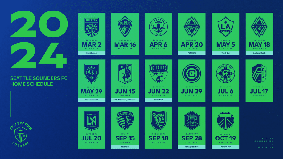 Seattle Sounders 2024 Home Games at Lumen Field in Seattle, WA