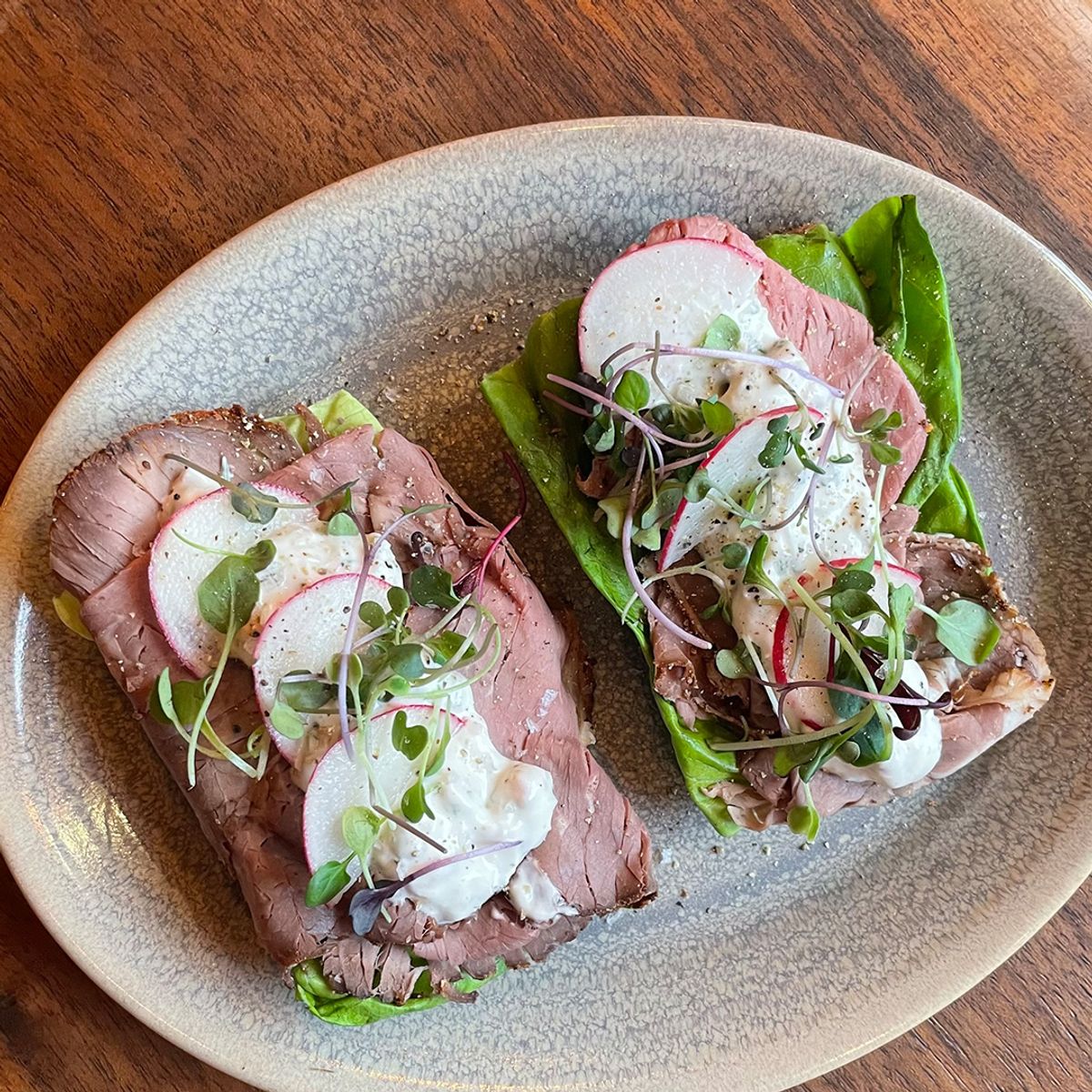 OpenFace Danish Roast Beef on Rye at Fullerton Tasting Room in