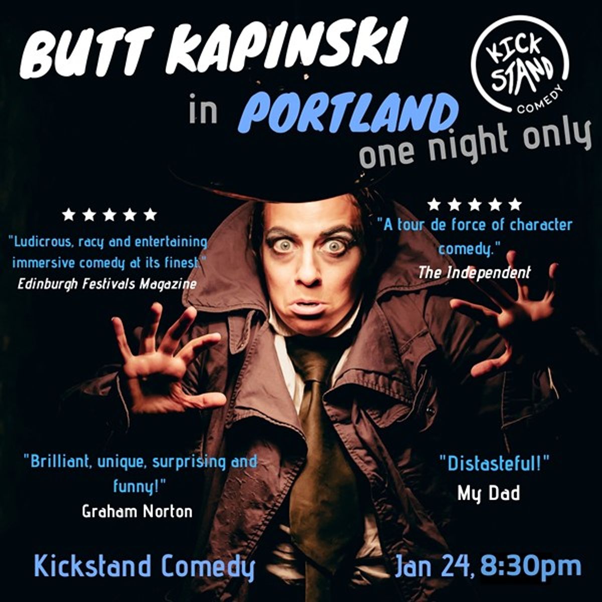 Butt Kapinski at Kickstand Comedy in Portland, Oregon Friday, January