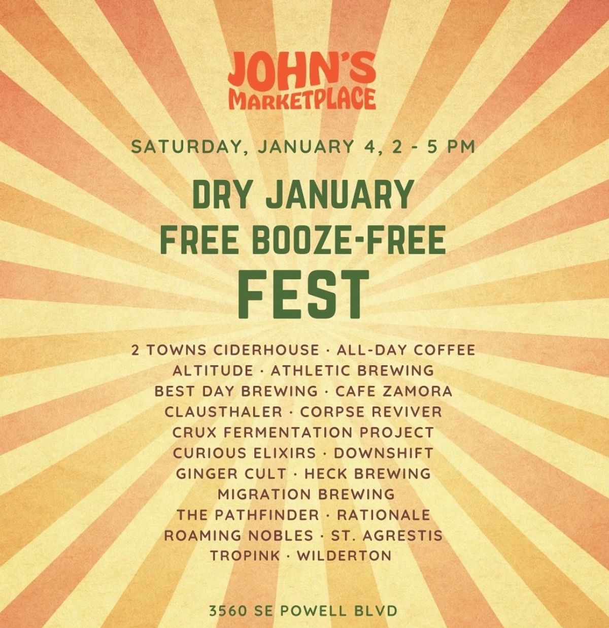 Dry January Free BoozeFree Fest at John's Marketplace in Portland